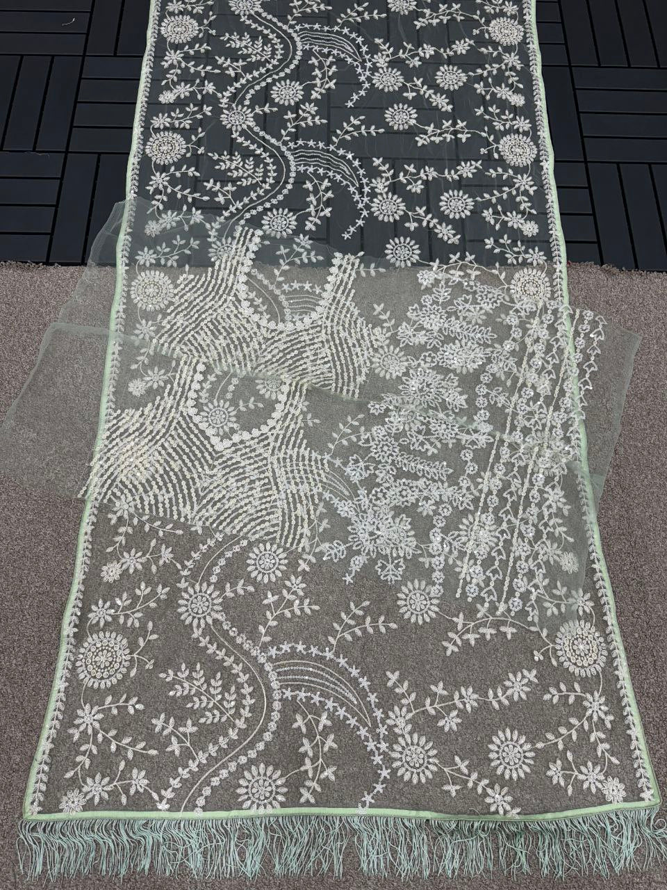 Premium Mono Net Saree with Heavy Multicolor Sequin Embroidery & Zalar Pallu