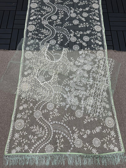 Premium Mono Net Saree with Heavy Multicolor Sequin Embroidery & Zalar Pallu