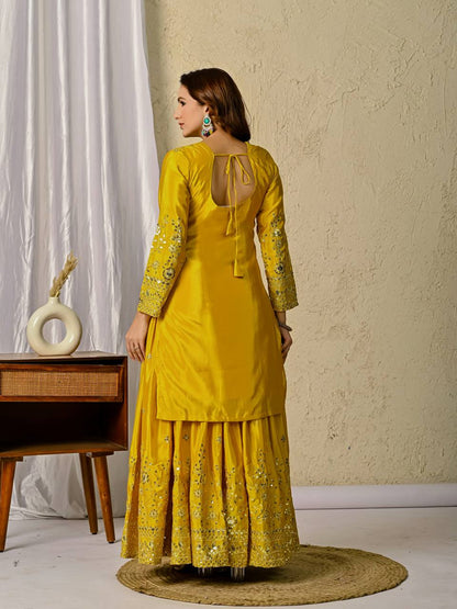 Designer Heavy Chinon Silk Embroidered Sharara Palazzo Set for Women | Sequence Work | Fully Stitched with Dupatta