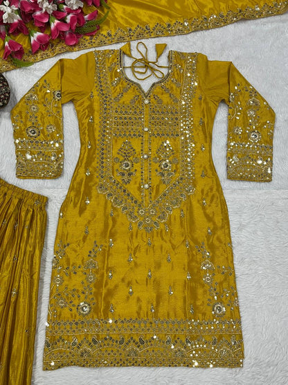Designer Heavy Chinon Silk Embroidered Sharara Palazzo Set for Women | Sequence Work | Fully Stitched with Dupatta