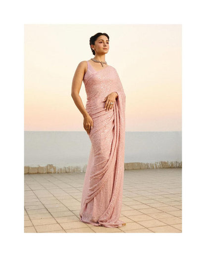 New Bollywood Blockbuster Faux Georgette Saree with Heavy Khichdi Sequin Embroidery & Cutwork Lace Border