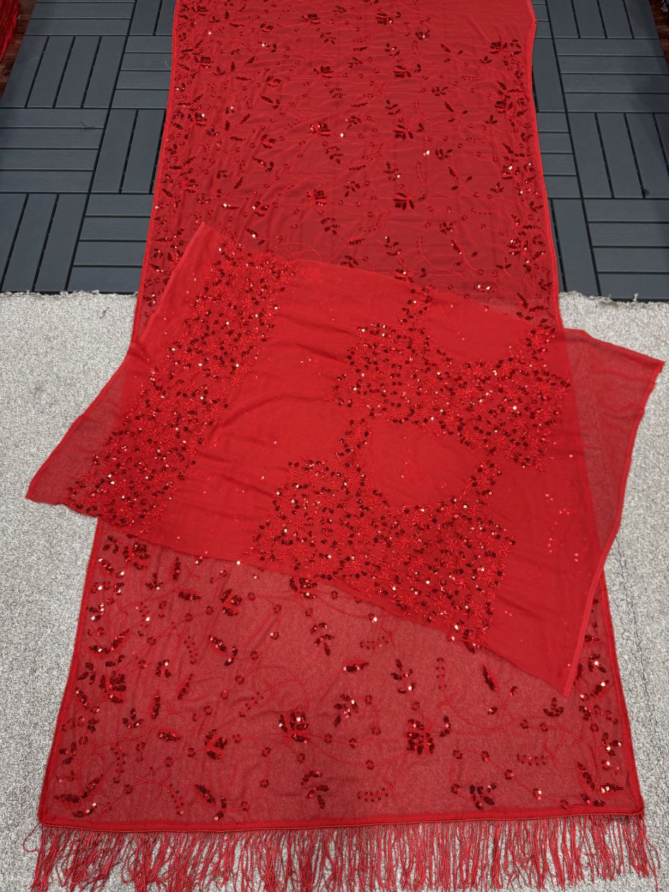 New Bollywood Blockbuster Heavy Georgette Saree with Multicolor Sequin Embroidery & Zalar Pallu