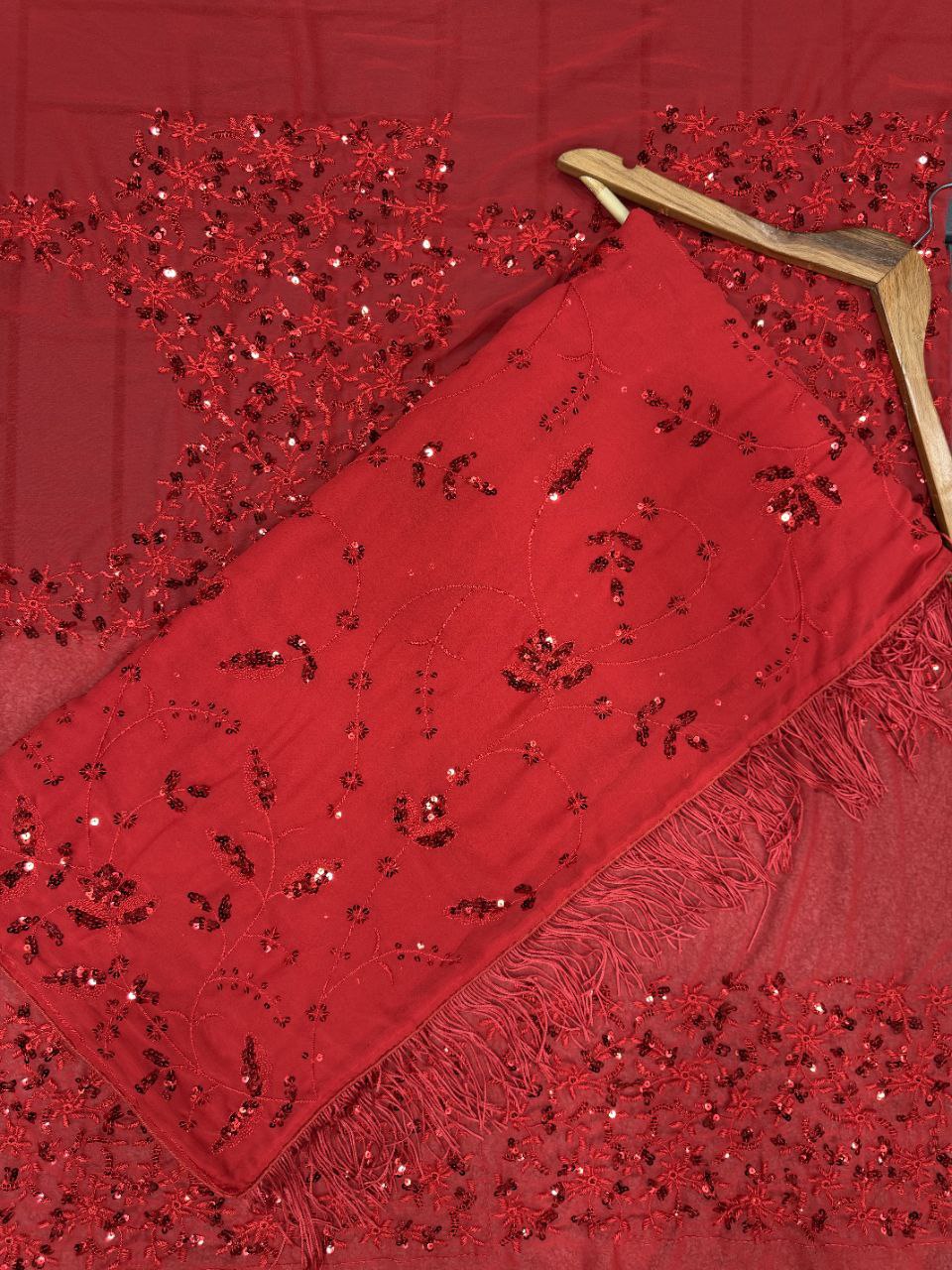 New Bollywood Blockbuster Heavy Georgette Saree with Multicolor Sequin Embroidery & Zalar Pallu