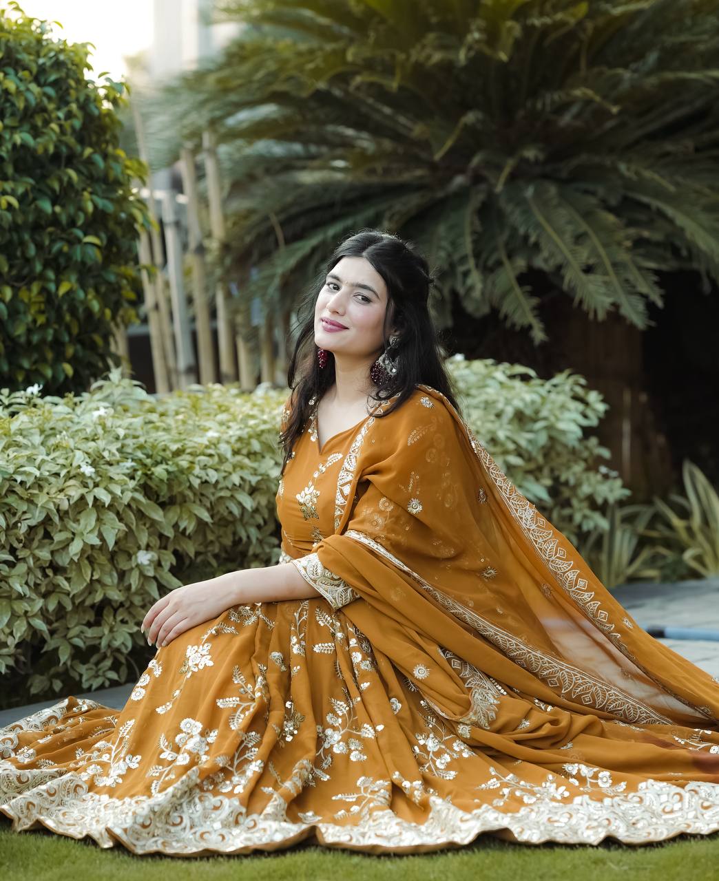 Designer Heavy Faux Georgette Anarkali Suit with Sequins & Embroidery, Cotton Pant & Dupatta Fully Stitched Party & Wedding Wear for Women