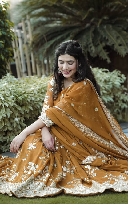 Designer Heavy Faux Georgette Anarkali Suit with Sequins & Embroidery, Cotton Pant & Dupatta Fully Stitched Party & Wedding Wear for Women