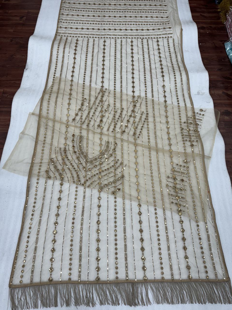 Heavy Mono Net Saree with Multicolor Sequin Embroidery & Zalar Border