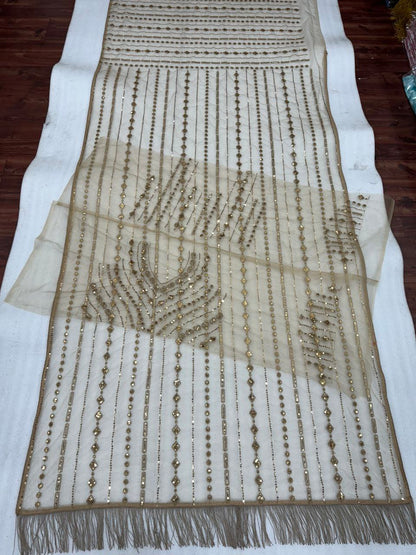 Heavy Mono Net Saree with Multicolor Sequin Embroidery & Zalar Border