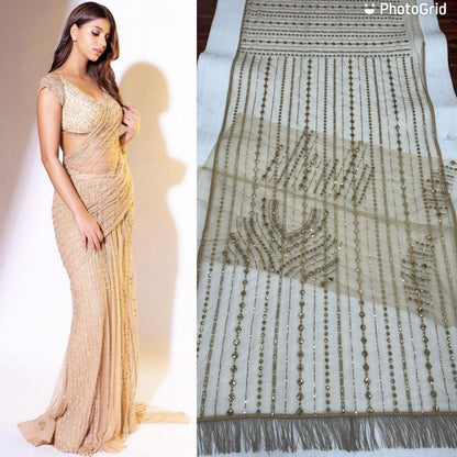 Heavy Mono Net Saree with Multicolor Sequin Embroidery & Zalar Border