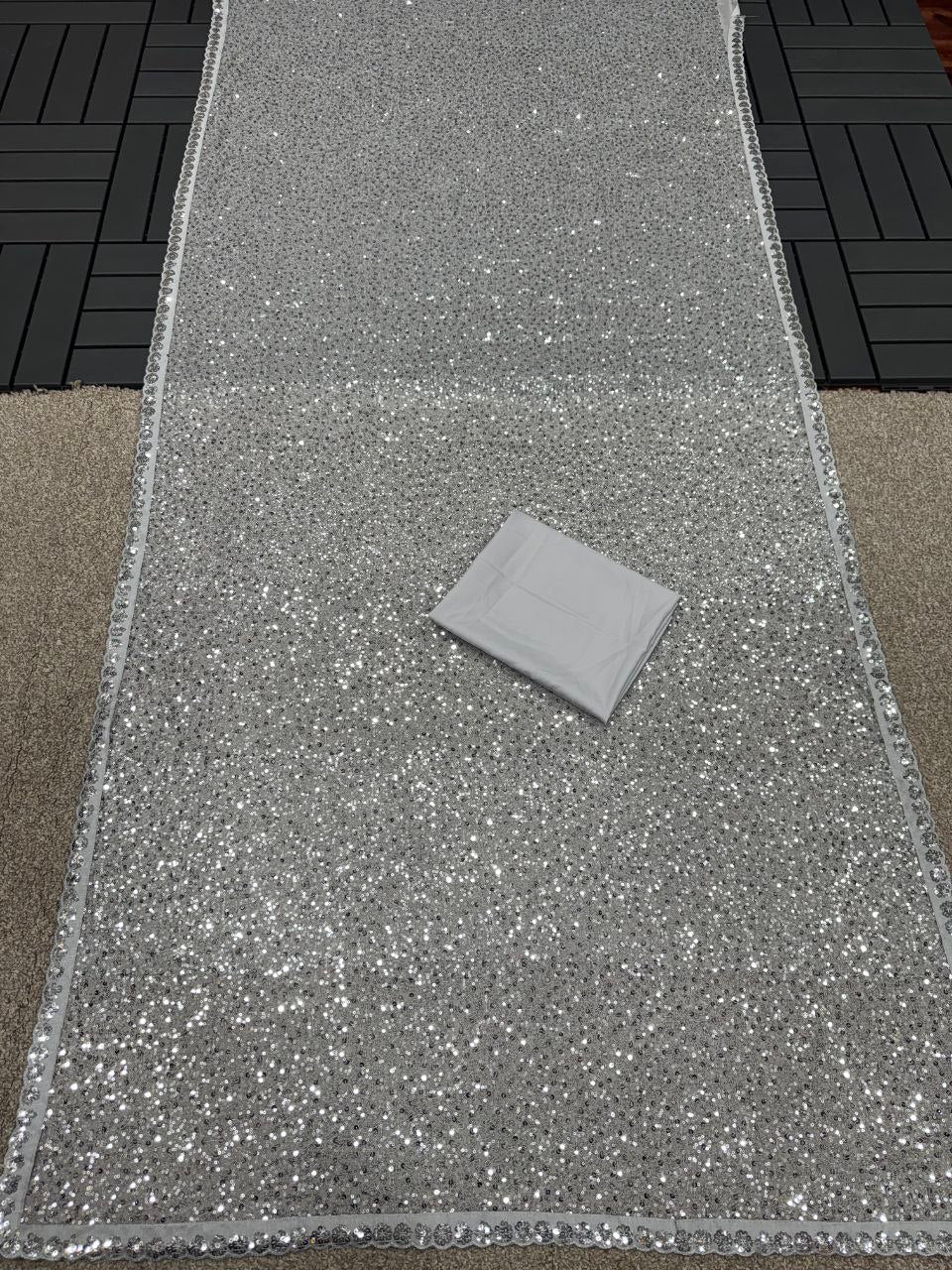 Bollywood Kareena Kapoor Khan Inspired Faux Georgette Saree with Heavy Sequin Embroidery & Cutwork Lace Border