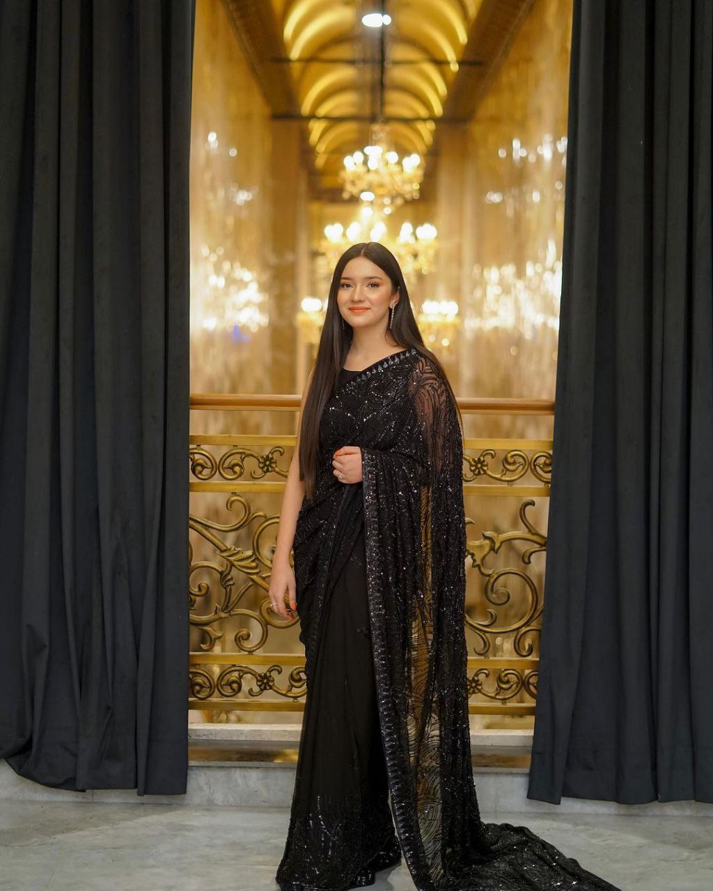 Premium 60 Gram Georgette Saree with Heavy 5mm Sequin Work & Embroidered Lace Border | Mono Banglori Silk Blouse