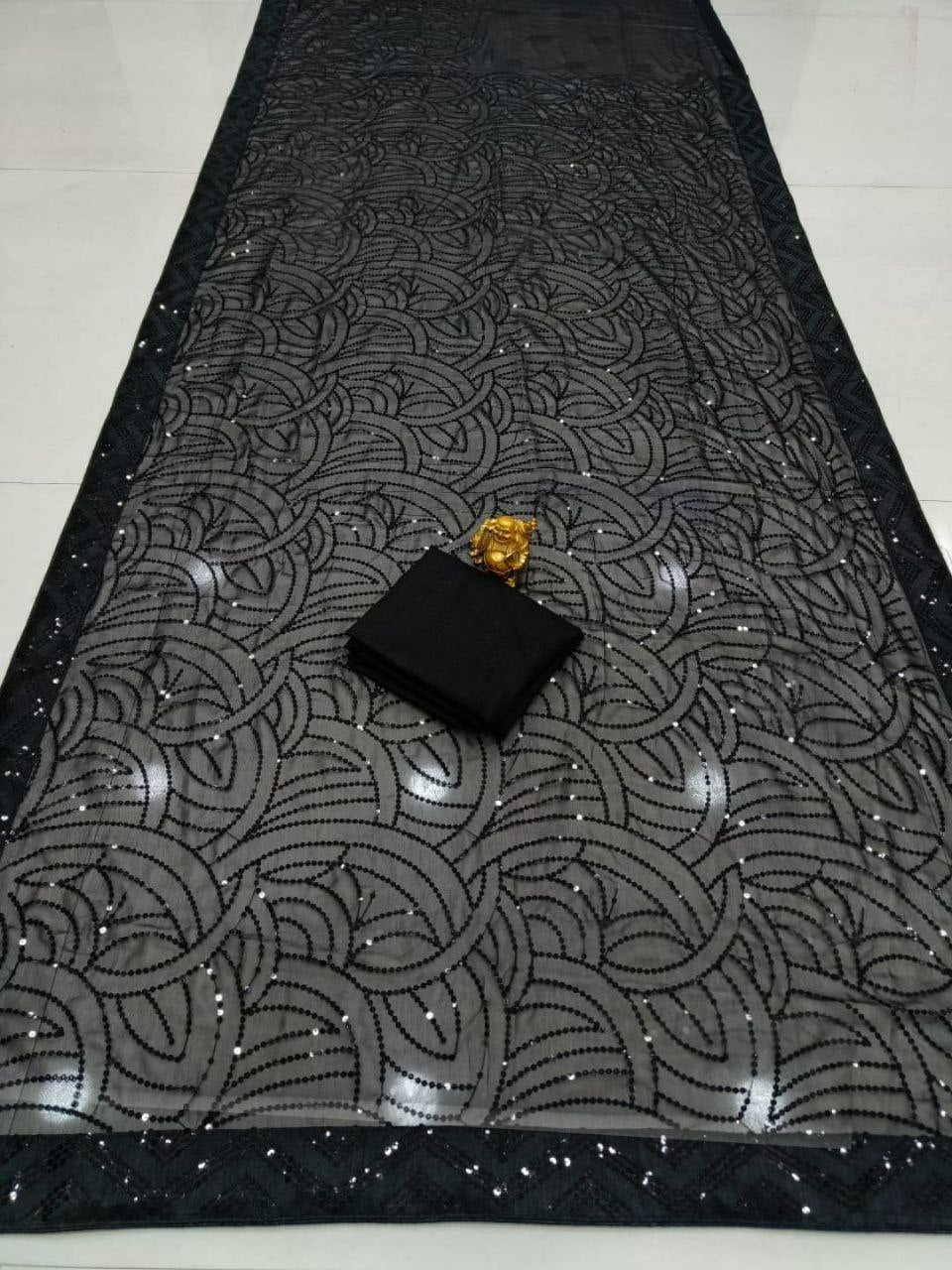 Premium 60 Gram Georgette Saree with Heavy 5mm Sequin Work & Embroidered Lace Border | Mono Banglori Silk Blouse