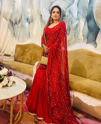 Women's  Premium Designer Party Wear Georgette Ready To Wear Lehenga Saree
