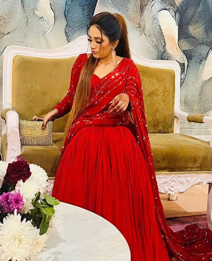 Women's  Premium Designer Party Wear Georgette Ready To Wear Lehenga Saree