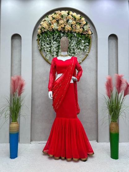 Women's  Premium Designer Party Wear Georgette Ready To Wear Lehenga Saree