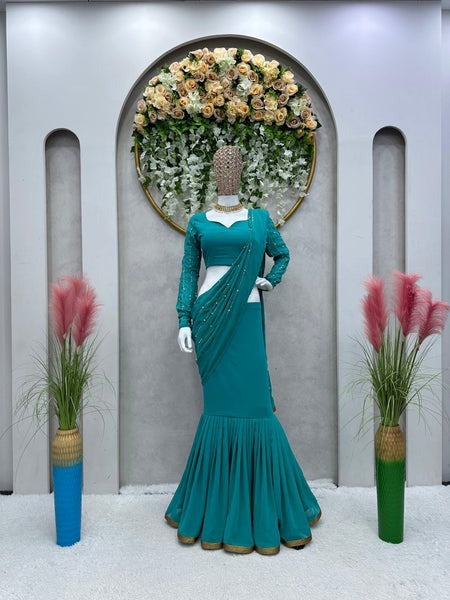 Women's  Premium Designer Party Wear Georgette Ready To Wear Lehenga Saree