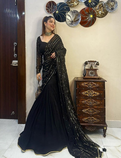 Women's  Premium Designer Party Wear Georgette Ready To Wear Lehenga Saree