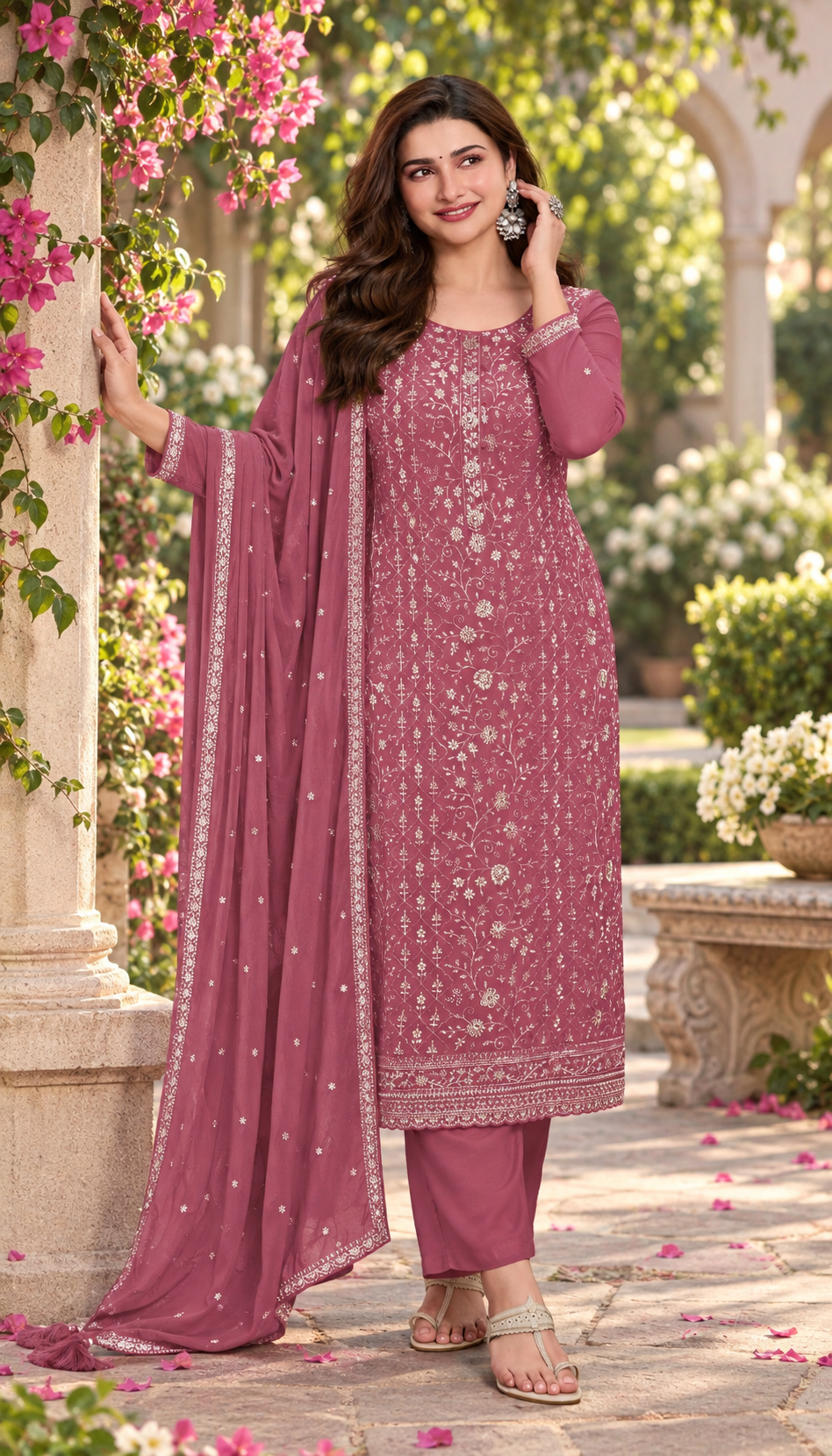 Fancy Look Women Pakistani Suit Vichitra Silk Sequence Embroidery Wonderful Semi-Stitched Salwar Suit Material