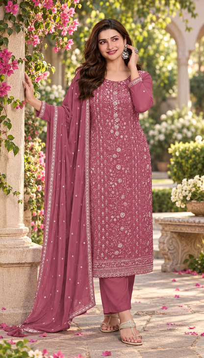Fancy Look Women Pakistani Suit Vichitra Silk Sequence Embroidery Wonderful Semi-Stitched Salwar Suit Material