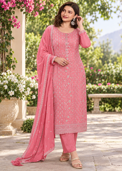 Fancy Look Women Pakistani Suit Vichitra Silk Sequence Embroidery Wonderful Semi-Stitched Salwar Suit Material