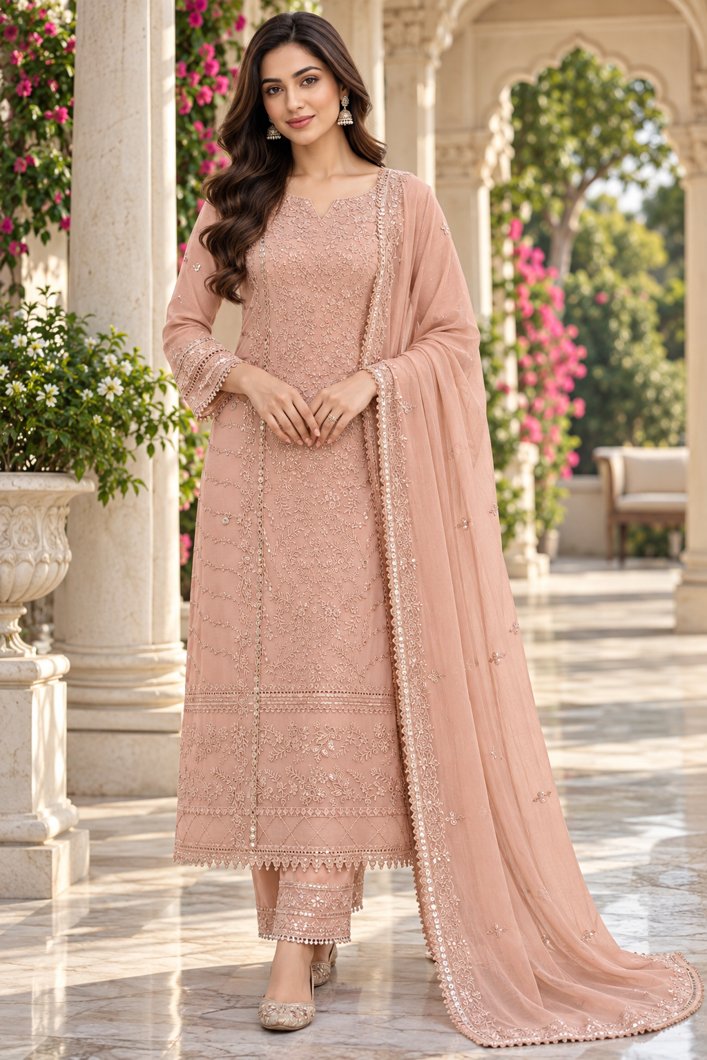Beautiful Georgette Sequence Embroidery Multi Purpose Semi-Stitched Pakistani Salwar Suit Material