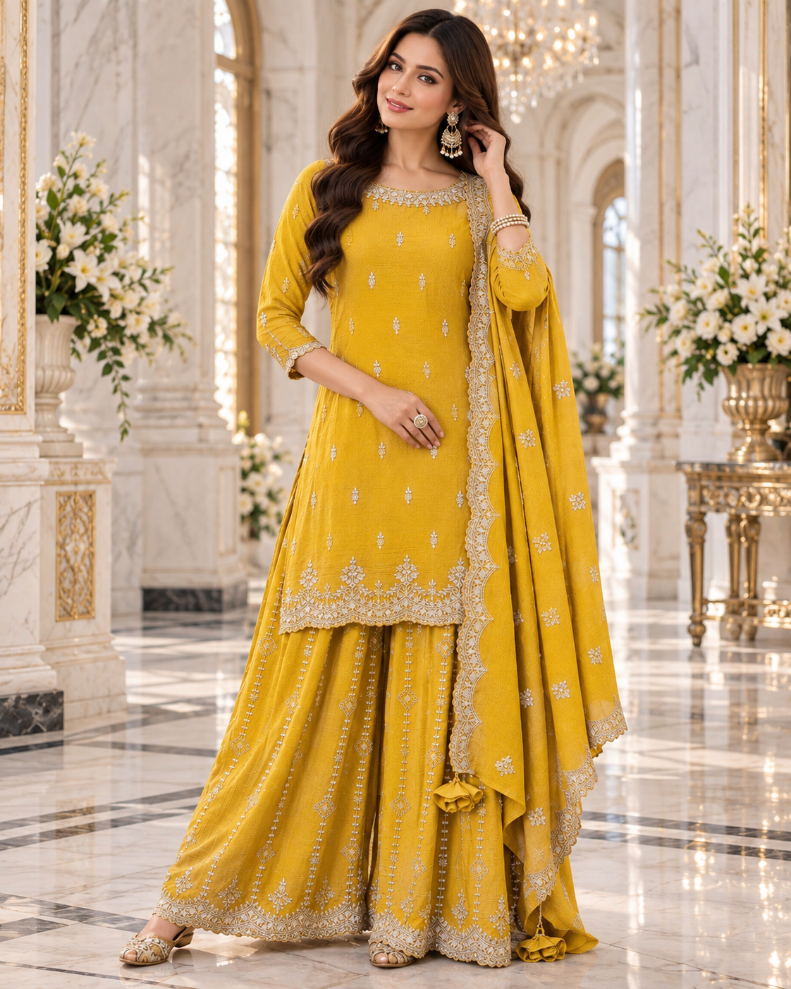 Premium Chinon Sequence Embroidery Multi Purpose Semi-Stitched Sharara Suit Pakistani Dress for Women