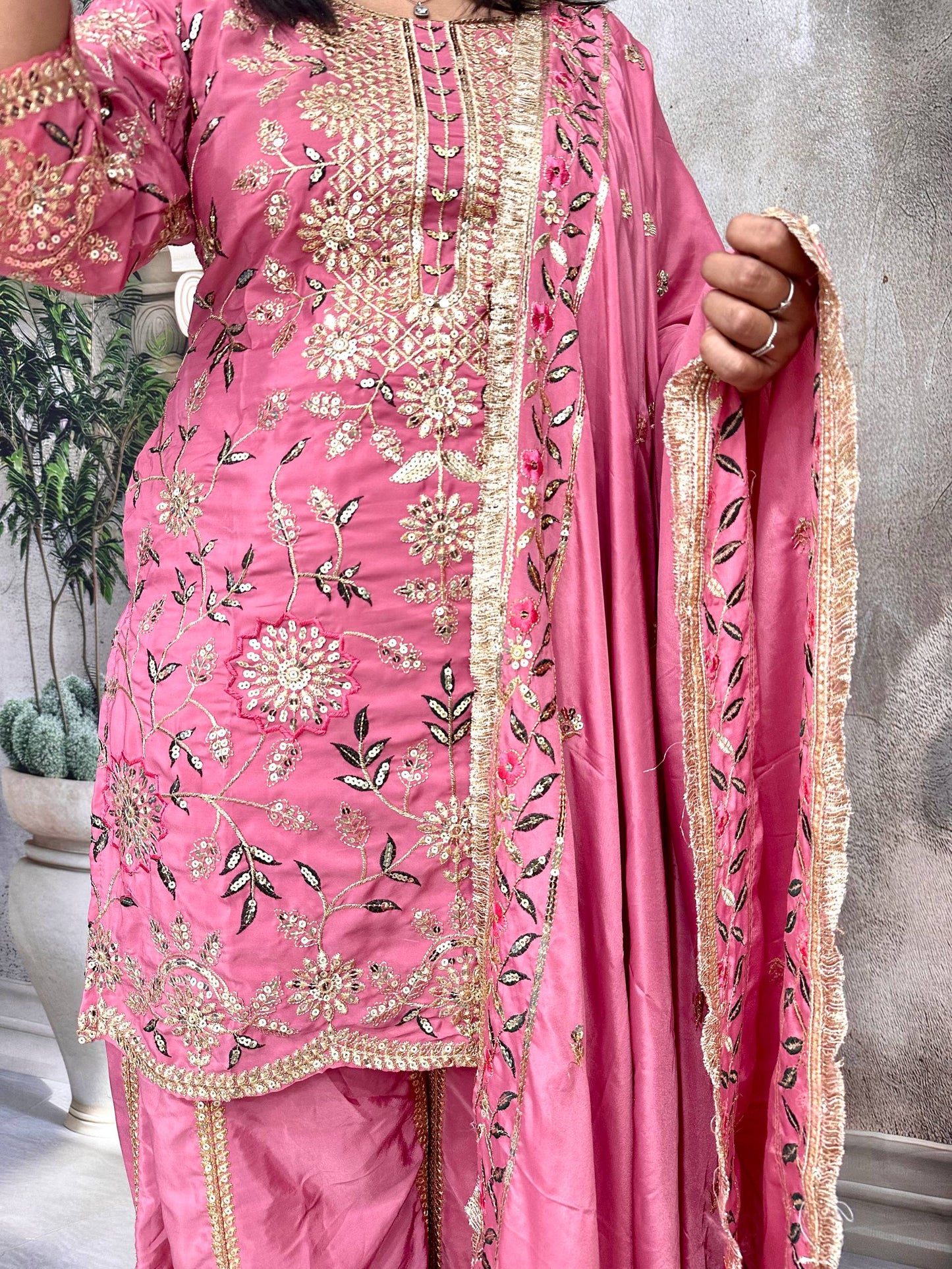 Premium Heavy Pure Natural Crepe Silk Sharara Set with Dupatta – Multi-Needle Sequins Embroidery (Fully Stitched)