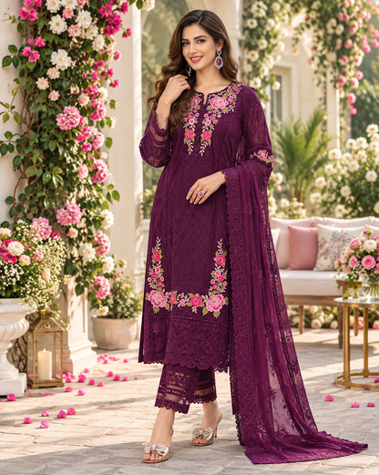 Pakistani Look Chinon Sequence Embroidery Wonderful Semi-Stitched Salwar Suit Material