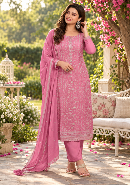 Fancy Look Women Pakistani Suit Vichitra Silk Sequence Embroidery Wonderful Semi-Stitched Salwar Suit Material