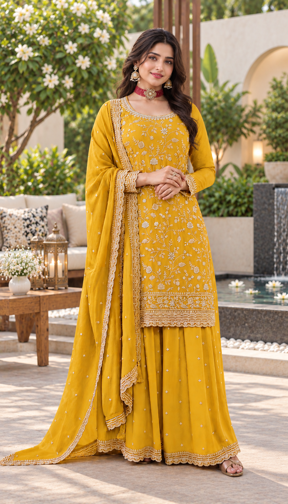 Beautiful Vichitra Silk Sequence Embroidery Multi Purpose Semi-Stitched Pakistani Sharara Suit Material