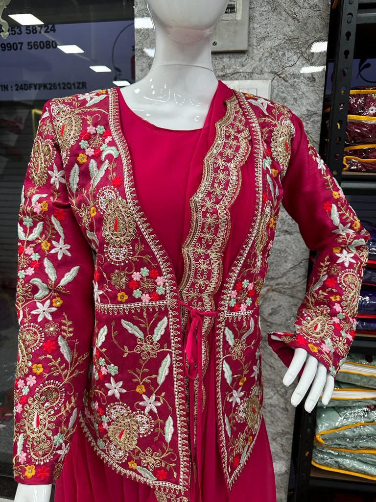 Red Women's Beat Exclusive Party Wear Designer Gown With koti and Dupatta By Dealbazaars