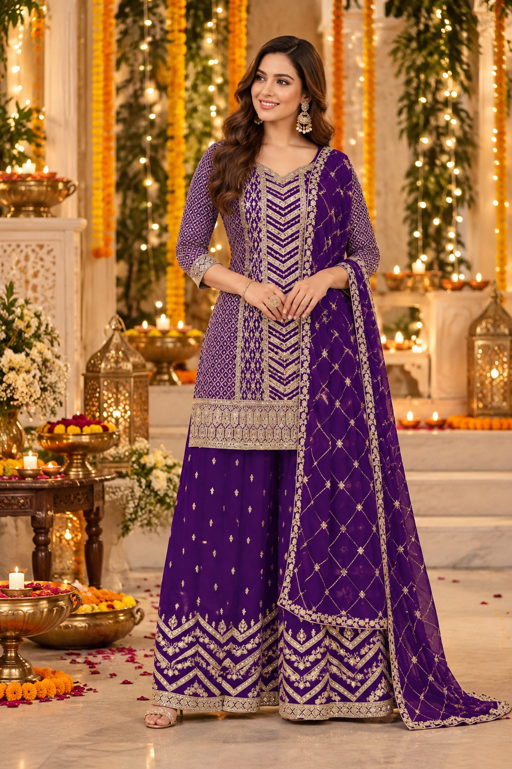 Festival Wear Heavy Chinon Sequence Embroidery Beautiful Semi-Stitched Sharara Suit Material Pakistani Salwar Suit Material