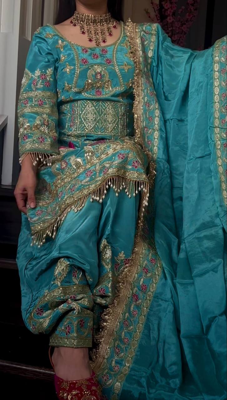 Women’s Natural Crepe Embroidered Dhoti Set with Dupatta | Sequence Work | Fully Stitched Top & Dhoti Style Bottom | Festive & Party Wear