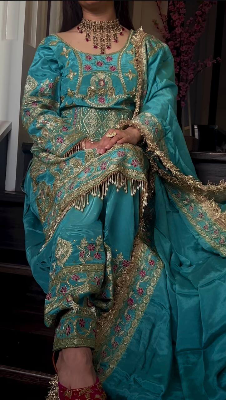 Women’s Natural Crepe Embroidered Dhoti Set with Dupatta | Sequence Work | Fully Stitched Top & Dhoti Style Bottom | Festive & Party Wear