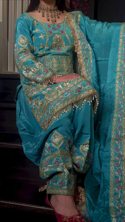 Women’s Natural Crepe Embroidered Dhoti Set with Dupatta | Sequence Work | Fully Stitched Top & Dhoti Style Bottom | Festive & Party Wear