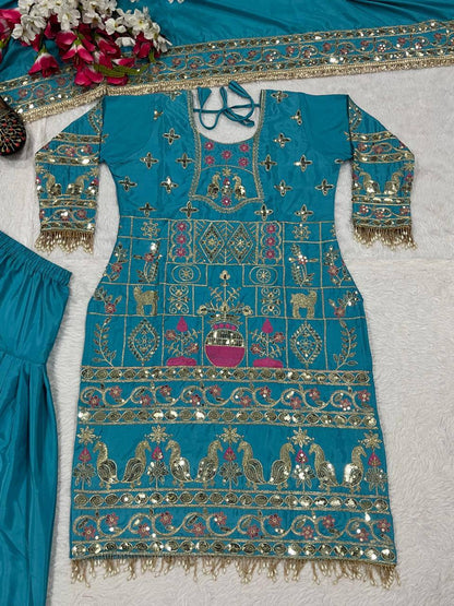 Women’s Natural Crepe Embroidered Dhoti Set with Dupatta | Sequence Work | Fully Stitched Top & Dhoti Style Bottom | Festive & Party Wear