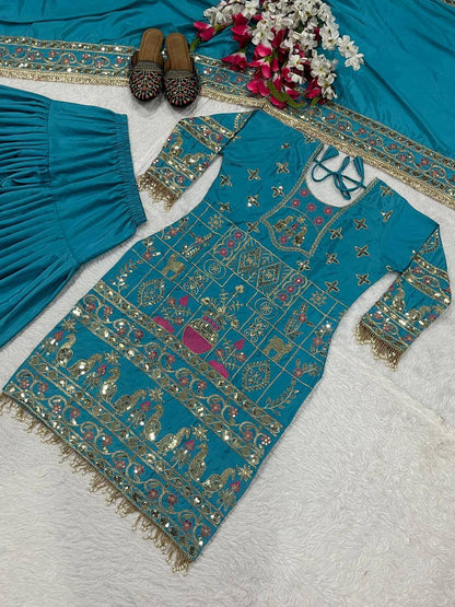Women’s Natural Crepe Embroidered Dhoti Set with Dupatta | Sequence Work | Fully Stitched Top & Dhoti Style Bottom | Festive & Party Wear