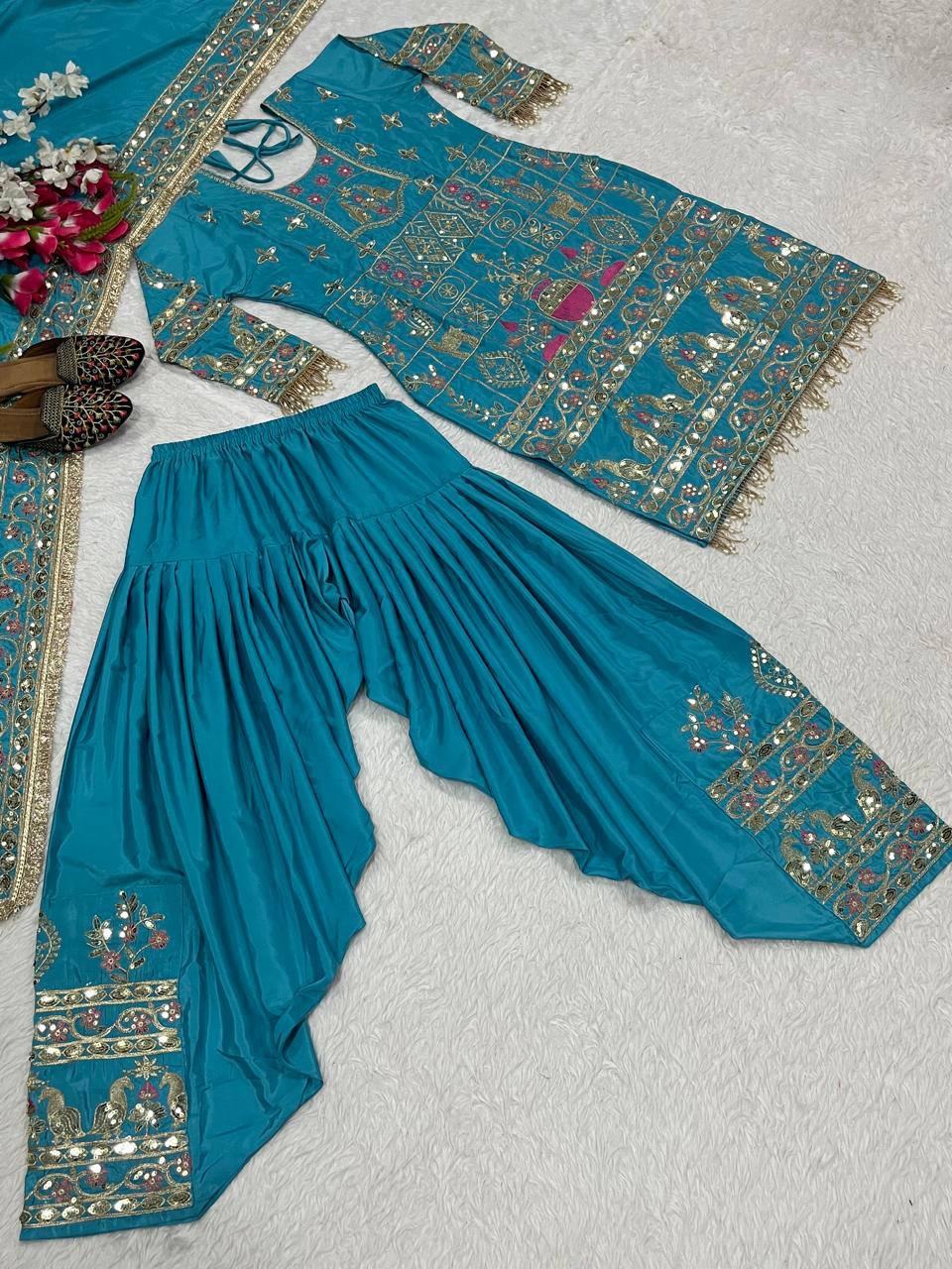 Women’s Natural Crepe Embroidered Dhoti Set with Dupatta | Sequence Work | Fully Stitched Top & Dhoti Style Bottom | Festive & Party Wear