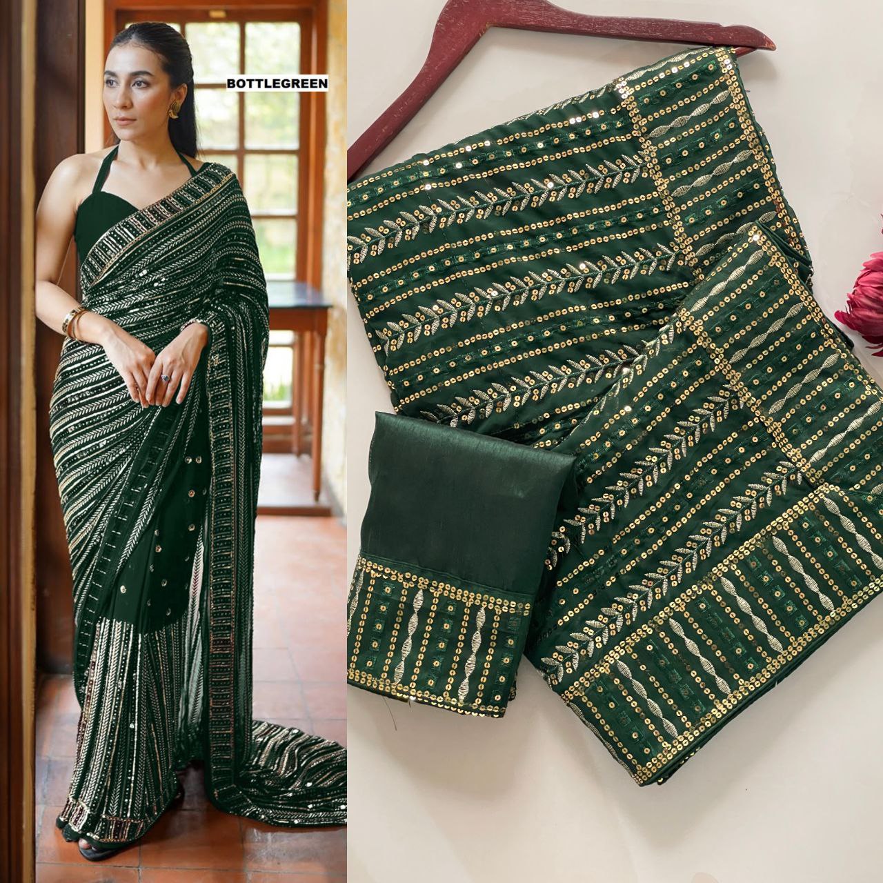 Bollywood glamour with our Dazzling Diva saree a masterpiece crafted from premium 60-gram heavy Georgette fabric