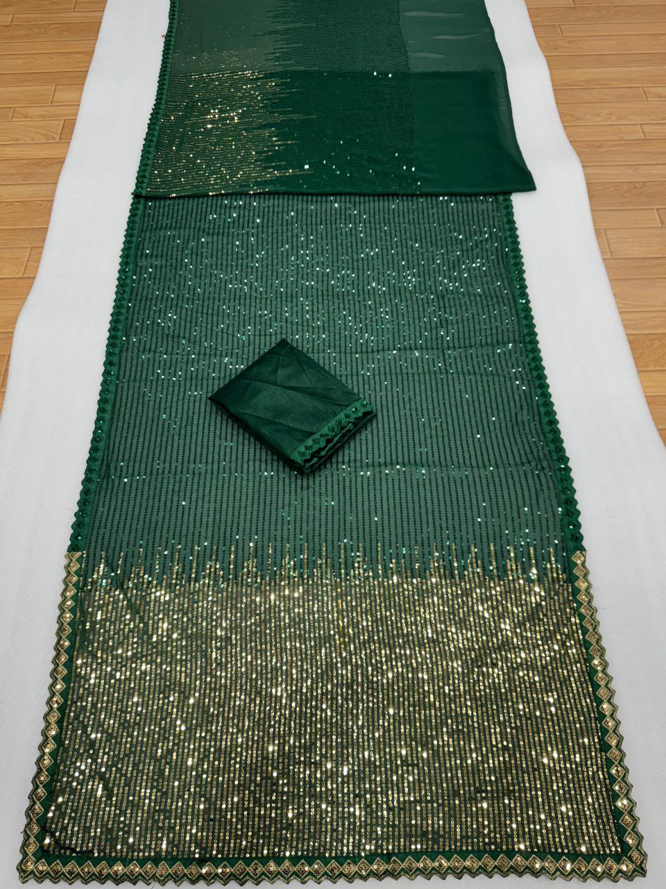 Women’s 60 GSM Georgette Saree with Heavy 5MM & 3MM Dual Sequin Embroidery | Cutwork Lace Border | 4.4M Work Done | Silk Blouse | Party & Festive Wear