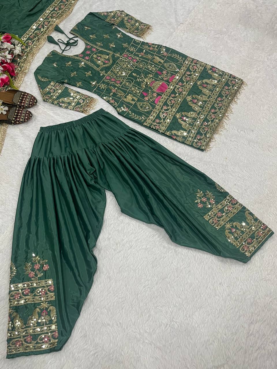 Women’s Natural Crepe Embroidered Dhoti Set with Dupatta | Sequence Work | Fully Stitched Top & Dhoti Style Bottom | Festive & Party Wear