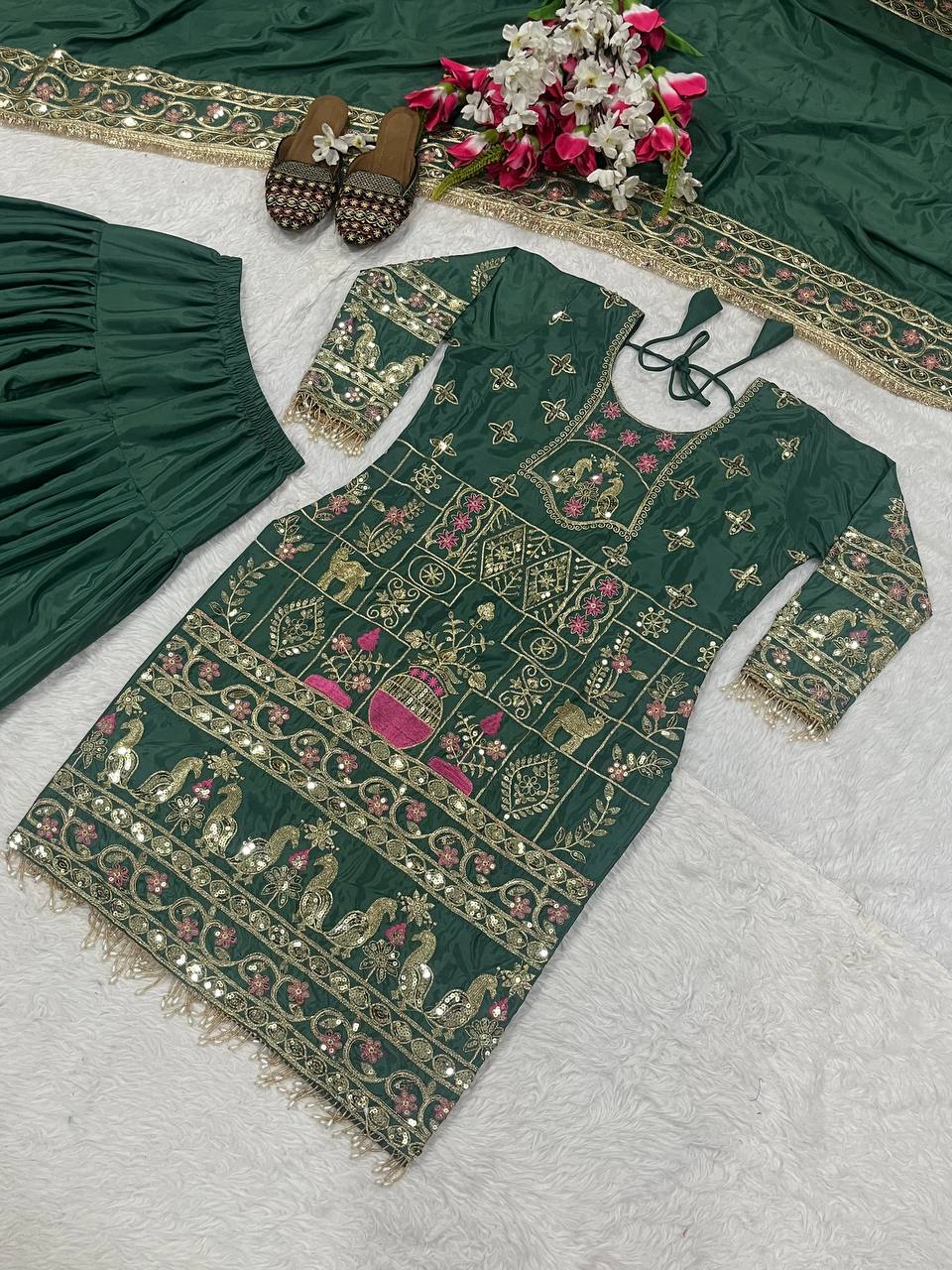 Women’s Natural Crepe Embroidered Dhoti Set with Dupatta | Sequence Work | Fully Stitched Top & Dhoti Style Bottom | Festive & Party Wear