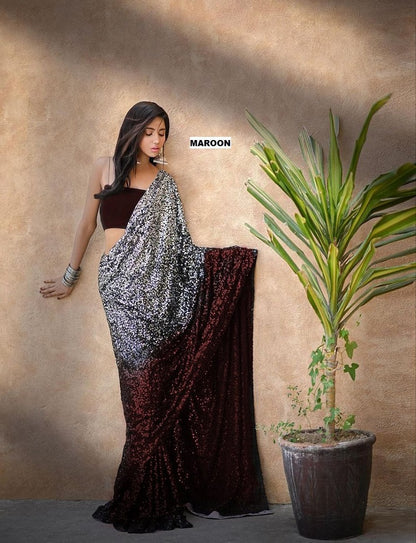 Premium Georgette Saree  with Sequence Embroidery Work Women Party wear Designer Georgette Saree with Blouse