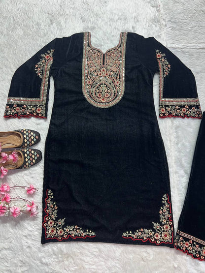 Designer Heavy Viscose Velvet Suit Set with Full Embroidery & Sequins Work Fully Stitched Top and Pant for Women Party & Wedding Wear