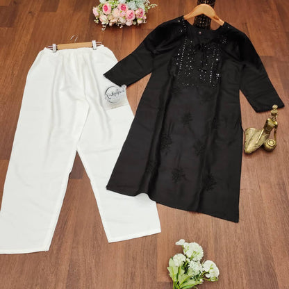 Sequence Embroidery Work Kurti and Pant
