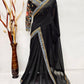 Black Georgette Stone Work Border Saree Blouse For Function Wear for women