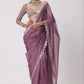 Heavy Faux Georgette Saree with Sequin Work, Mirror Lace Border & Embroidered Blouse