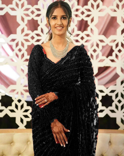 Indian Wedding Saree  Heavy Embroidery work  Blouse Party Wear Saree For Women And Girls
