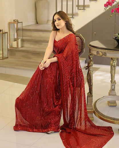 Party Wear Full Sequence Work Saree with Blouse Indian Function Wear Bollywood Saree