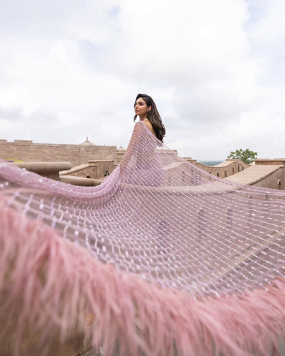 Pink Premium Mono Net Embroidery Saree  With Dual Shade 5 MM Sequence Work  For Women, Saree Blouse, Party Wear Saree.