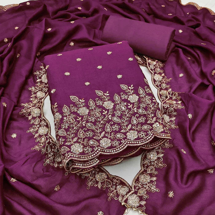 Designer Pakistani Suit Vichitra Silk Beautiful Un-Stitched Suit For Any Occasions